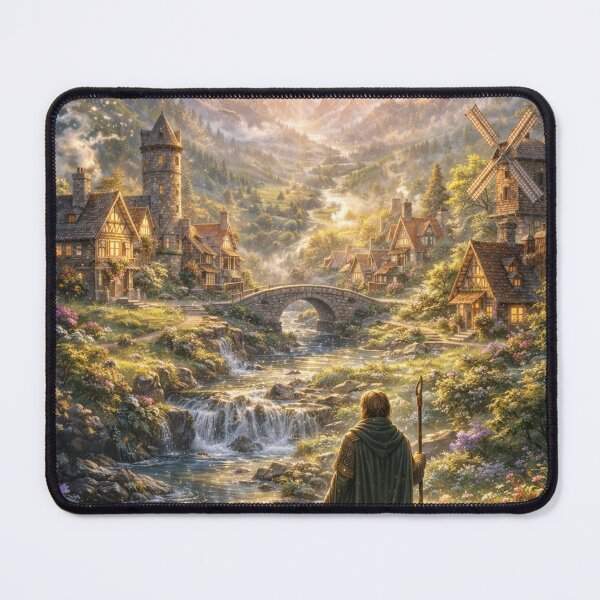 Item preview, Enchanted Mountain Village – Fantasy Landscape Sunrise designed and sold by DrizzyV.