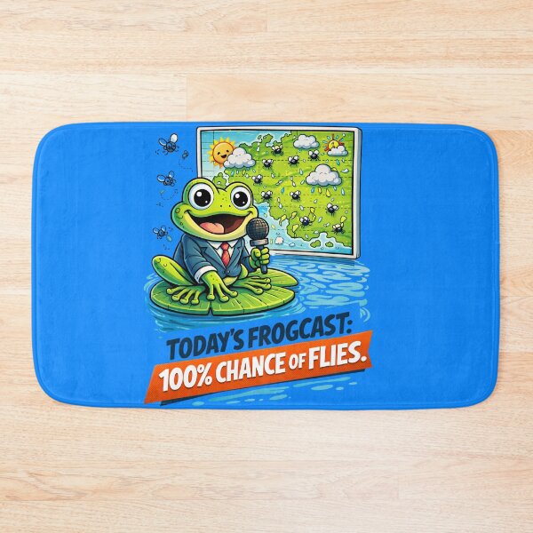 Item preview, Funny Frog Weather Reporter – Flies Forecast Cartoon Illustration designed and sold by LineLoo.