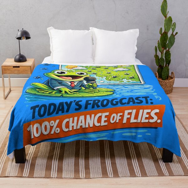 Item preview, Funny Frog Weather Reporter – Flies Forecast Cartoon Illustration designed and sold by LineLoo.