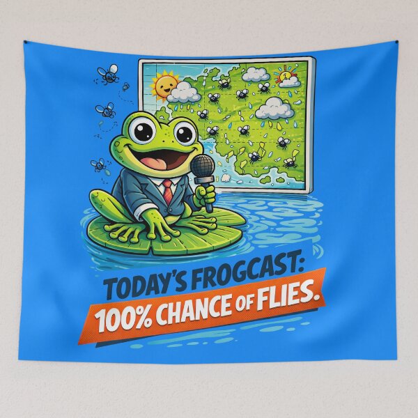 Item preview, Funny Frog Weather Reporter – Flies Forecast Cartoon Illustration designed and sold by LineLoo.