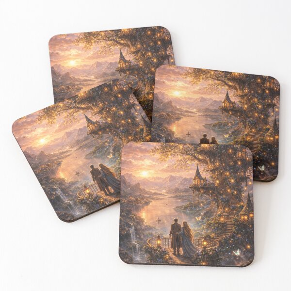 Item preview, Treehouse Kingdom – Magical Fantasy Village Sunset designed and sold by DrizzyV.