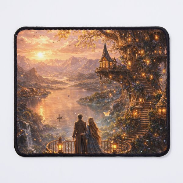 Item preview, Treehouse Kingdom – Magical Fantasy Village Sunset designed and sold by DrizzyV.