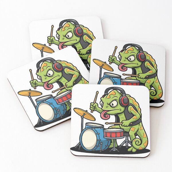Item preview, Chameleon Drummer Rock Music Mascot Cartoon designed and sold by PixelStudioBe.