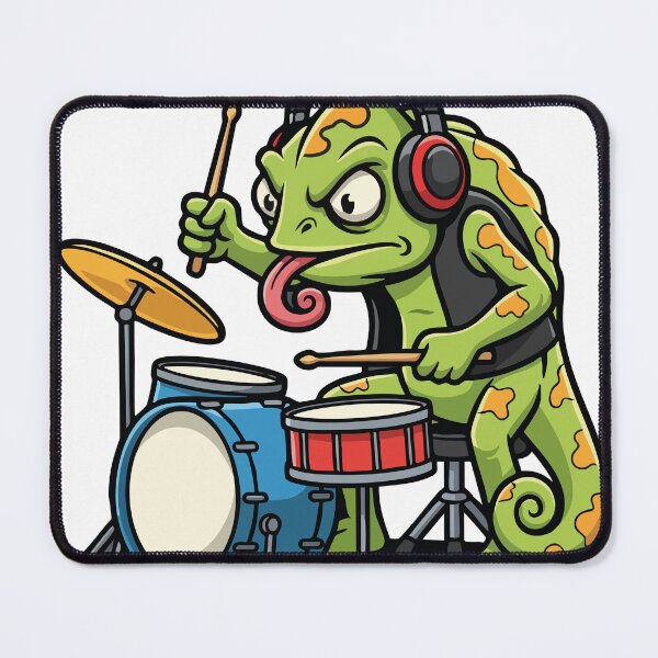Item preview, Chameleon Drummer Rock Music Mascot Cartoon designed and sold by PixelStudioBe.