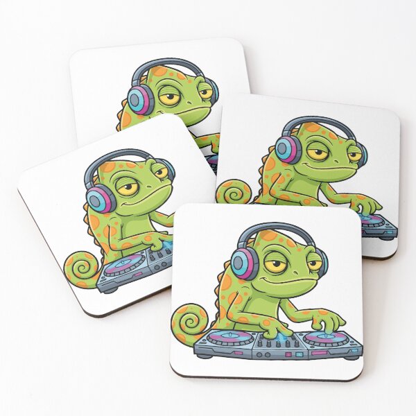 Item preview, Chameleon DJ Turntables Music Mascot Cartoon designed and sold by PixelStudioBe.