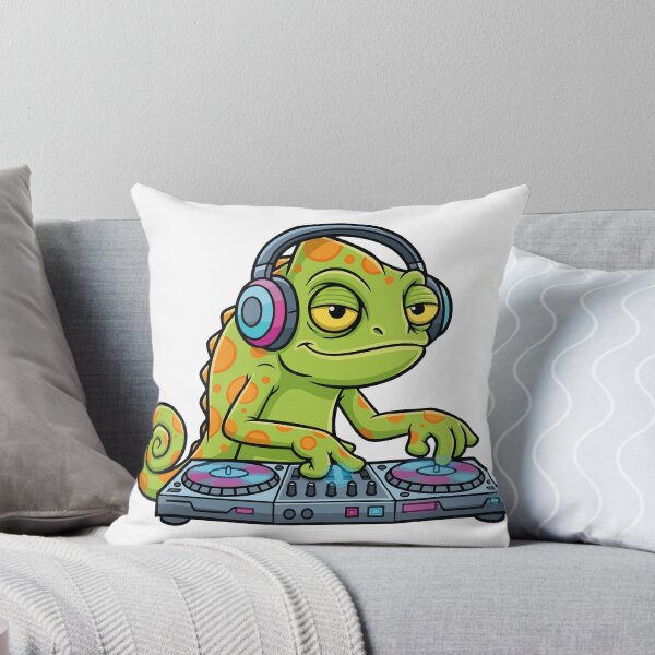 Item preview, Chameleon DJ Turntables Music Mascot Cartoon designed and sold by PixelStudioBe.