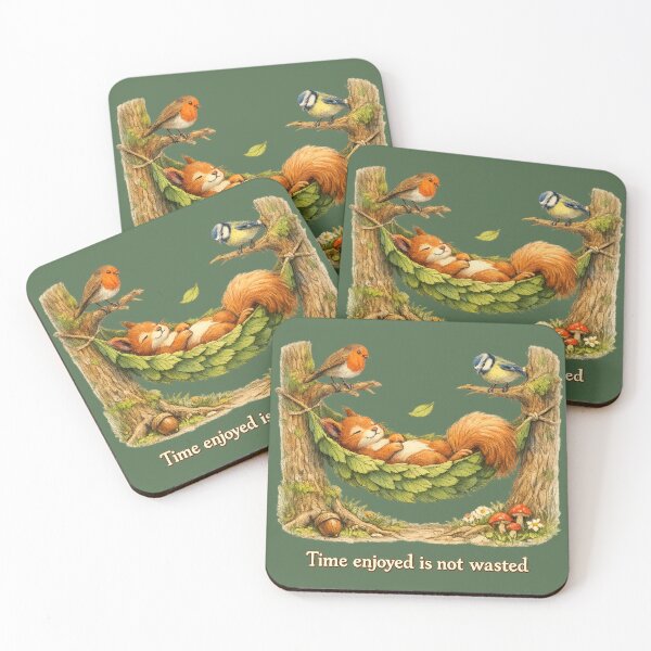 Item preview, Time Enjoyed Is Not Wasted Relaxing Squirrel Woodland Illustration designed and sold by ChirpInc.