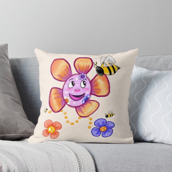 Item preview, Retro Smiley Flower & Happy Bee – 70s Floral Good Vibes Design designed and sold by Artonmytee.