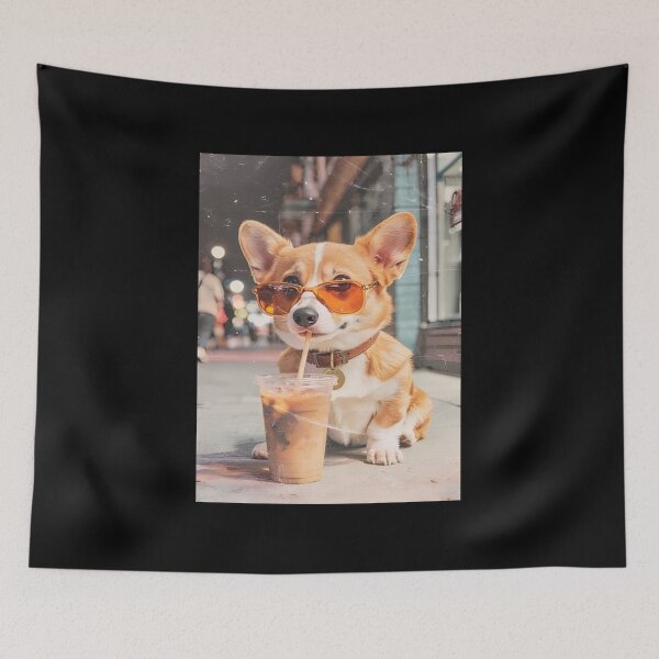 Artikelvorschau, Lustiger Corgi trinkt Eiskaffee entworfen und verkauft von Lakatosarpad.