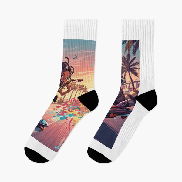Item preview, Skateboarding Girl with Saxophone Dog & DJ Raccoon designed and sold by Mitaudesign.
