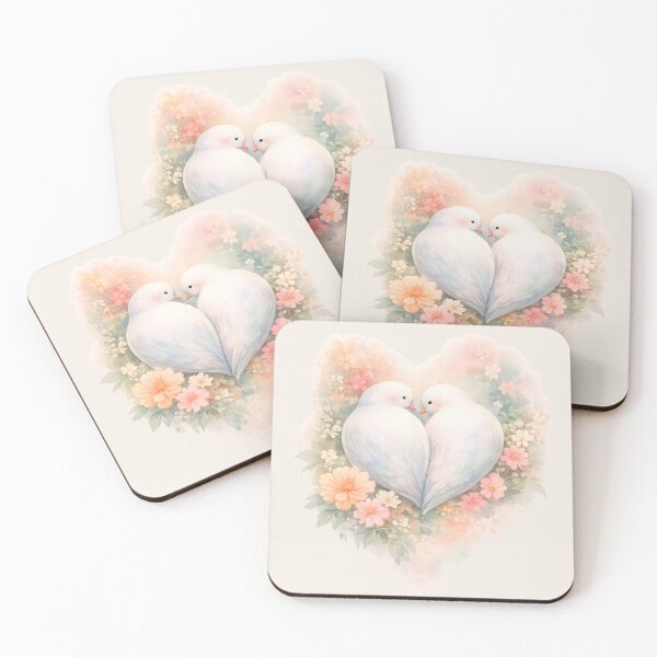 Item preview, Romantic White Doves Heart – Watercolor Love Birds Floral Design designed and sold by blankTeeShirt.