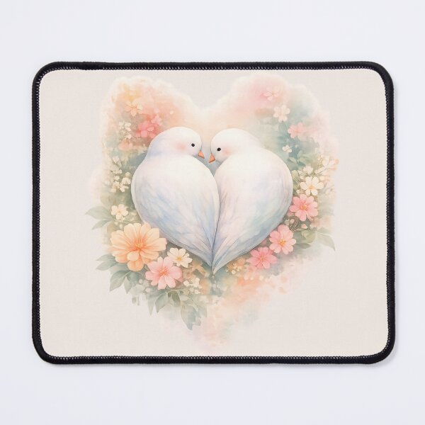 Item preview, Romantic White Doves Heart – Watercolor Love Birds Floral Design designed and sold by blankTeeShirt.