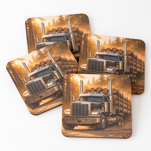 Item preview, Epic Hyper-Realistic Logging Truck in Forest at Golden Hour – 3D Photorealistic Semi Truck Poster, T-Shirt & Sticker Design designed and sold by Creative Design Studio.