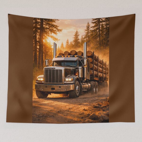 Item preview, Epic Hyper-Realistic Logging Truck in Forest at Golden Hour – 3D Photorealistic Semi Truck Poster, T-Shirt & Sticker Design designed and sold by Creative Design Studio.