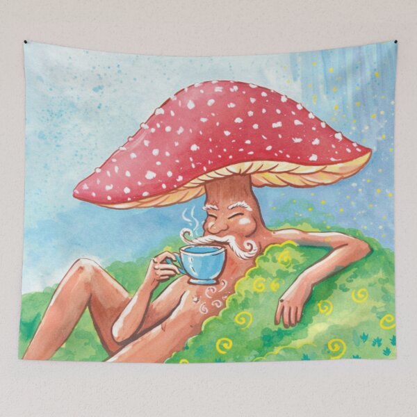Item preview, Mushroom man with cupa tea designed and sold by PatriesArt.