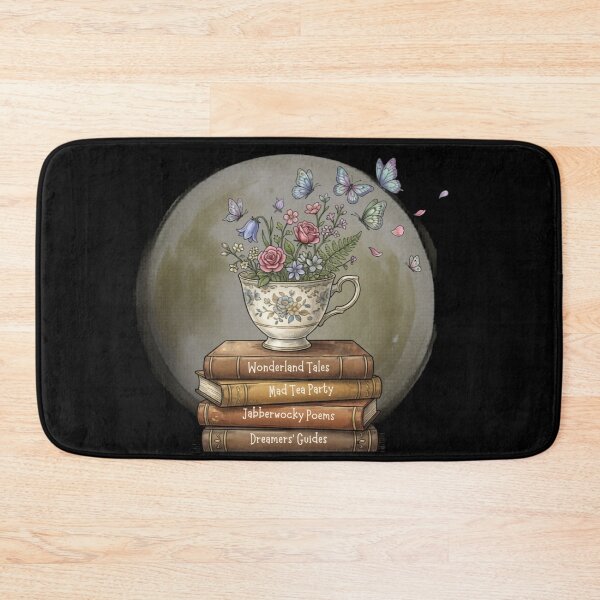 Item preview, Whimsical Literary Moon Alice in Wonderland Inspired Book Stack & Tea Cup Illustration designed and sold by Rose Collection Shop.