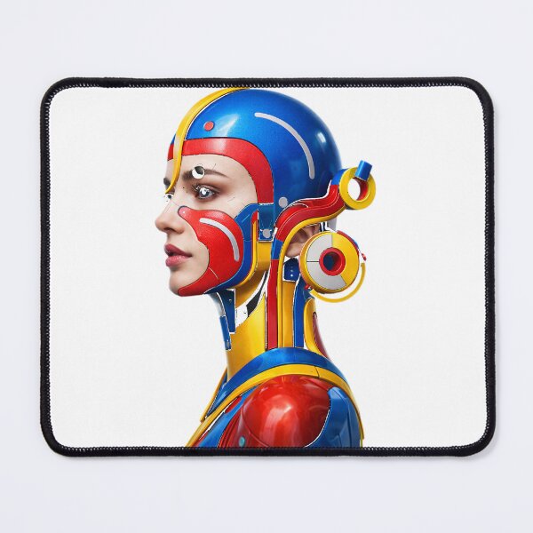 Item preview, Cyberpunk Female Cyborg Portrait in Blue and Yellow designed and sold by TailTraceDesign.
