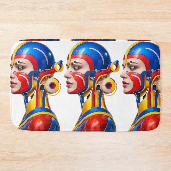 Item preview, Cyberpunk Female Cyborg Portrait in Blue and Yellow designed and sold by TailTraceDesign.