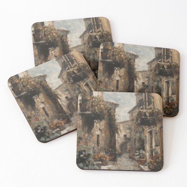 Item preview, Vintage Italian Street Scene with Floral Balconies designed and sold by Sergey Sedunov.