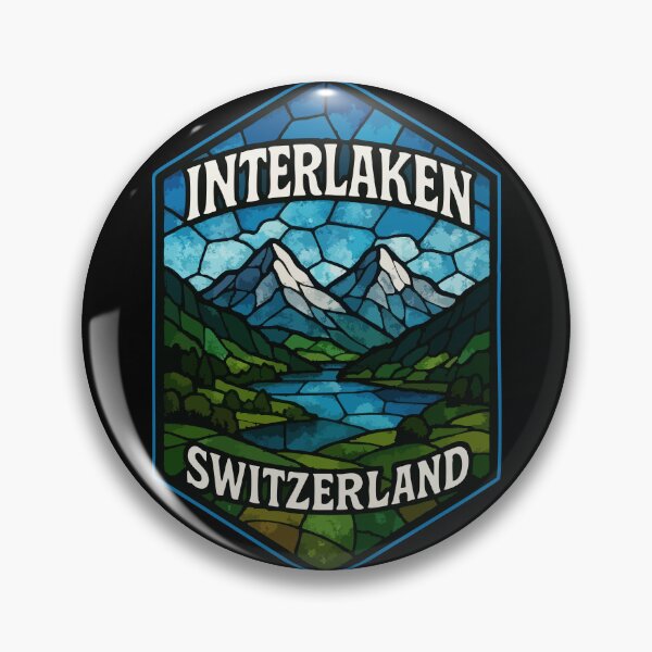 Item preview, Interlaken Switzerland Landscape Stained Glass Art Travel designed and sold by TomFrontierArt.