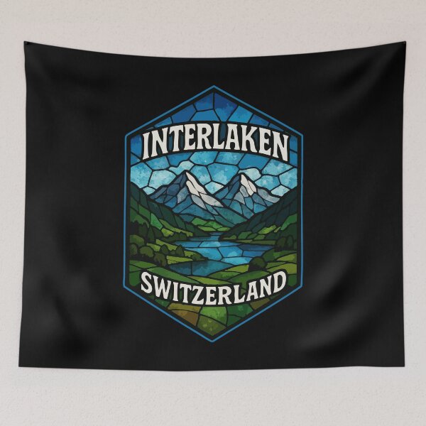 Item preview, Interlaken Switzerland Landscape Stained Glass Art Travel designed and sold by TomFrontierArt.