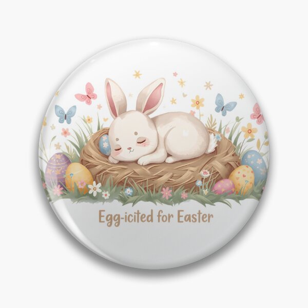 Item preview, Egg-cited for Easter , cute Bunny sleeping on a nest of easter eggs designed and sold by FireOrchid.
