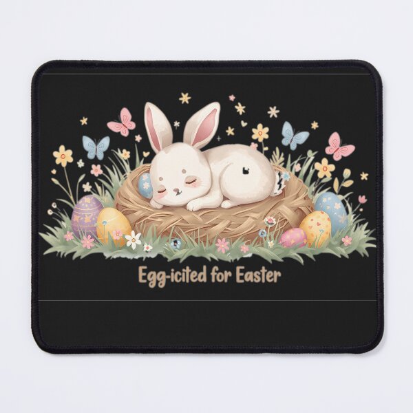 Item preview, Egg-cited for Easter , cute Bunny sleeping on a nest of easter eggs designed and sold by FireOrchid.