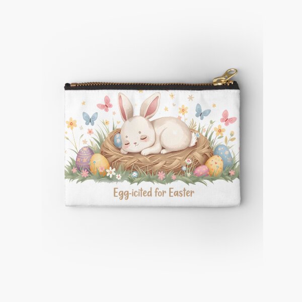 Item preview, Egg-cited for Easter , cute Bunny sleeping on a nest of easter eggs designed and sold by FireOrchid.