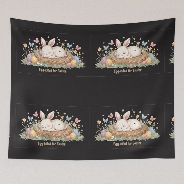 Item preview, Egg-cited for Easter , cute Bunny sleeping on a nest of easter eggs designed and sold by FireOrchid.
