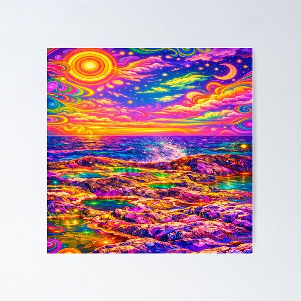 Item preview, Psychedelic Ocean Sunset – Neon Fantasy Seascape Photography Print, Trippy Cosmic Aesthetic designed and sold by Dlilium.