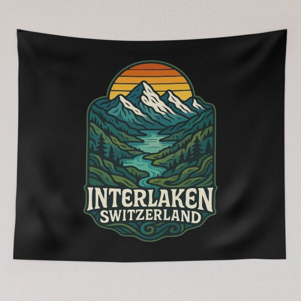 Item preview, Interlaken Switzerland Landscape Alps Travel Retro designed and sold by TomFrontierArt.