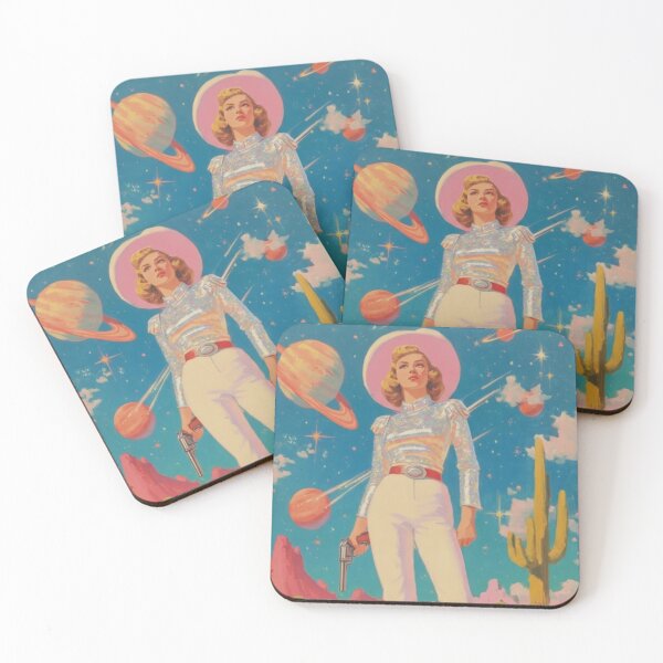 Item preview, Space Cowgirl with Gun - Cosmic Desert Retro Futuristic Poster designed and sold by Vicky021.