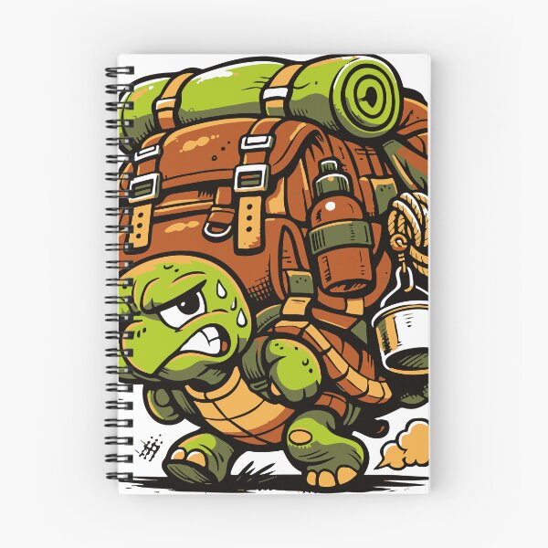 Item preview, A humorous turtle character carrying an enormous backpack creates a relatable visual about slow but steady journeys. designed and sold by Dejbar.