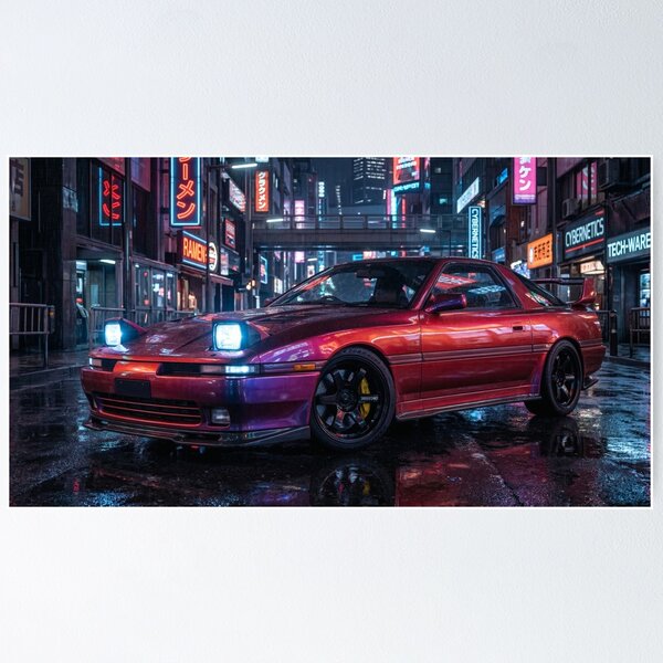 Item preview, Retro JDM Pop-up Headlights - Cyberpunk Neon Rain in Neo Tokyo designed and sold by JDMTokyoStore.