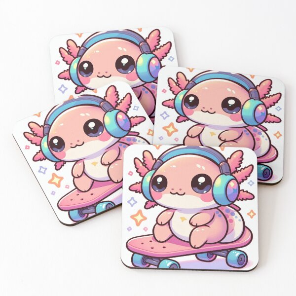 Item preview, Cute Kawaii Axolotl Frog Skateboarding with Big Headphones – Adorable Pastel Cartoon Sticker designed and sold by Mitaudesign.
