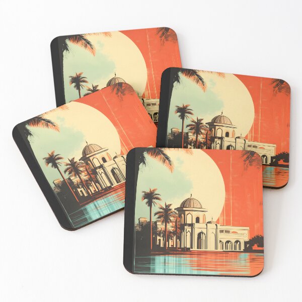 Item preview, Tropical Mosque Sunset – Retro Travel Poster Aesthetic designed and sold by dharanna.