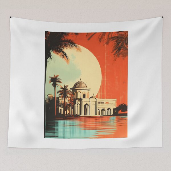 Item preview, Tropical Mosque Sunset – Retro Travel Poster Aesthetic designed and sold by dharanna.
