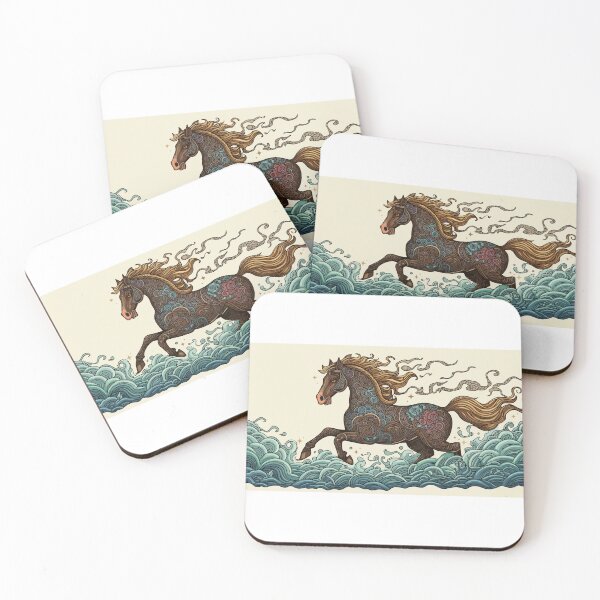 Item preview, Majestic Horse Running on Ocean Waves Tribal Pattern Art designed and sold by PixelWaveBD.
