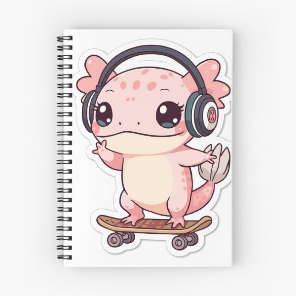 Item preview, Cute Kawaii Axolotl Frog Skateboarding with Big Headphones – Adorable Pastel Cartoon Sticker designed and sold by Mitaudesign.