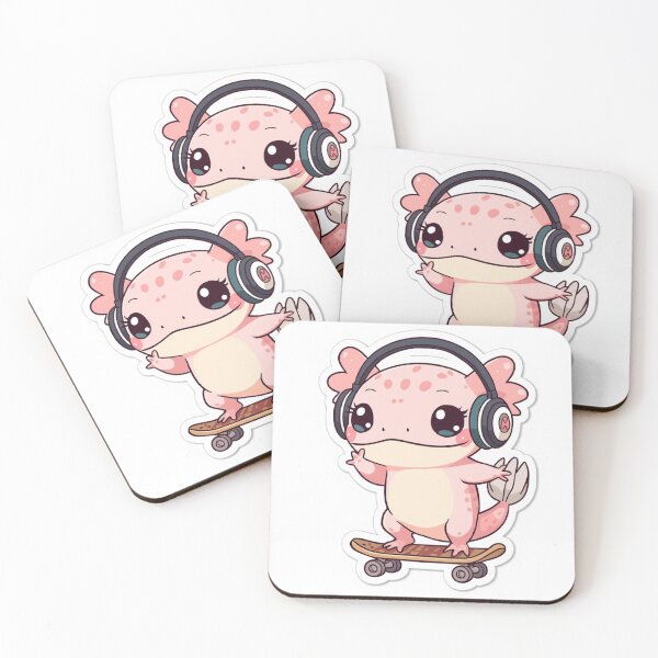 Item preview, Cute Kawaii Axolotl Frog Skateboarding with Big Headphones – Adorable Pastel Cartoon Sticker designed and sold by Mitaudesign.