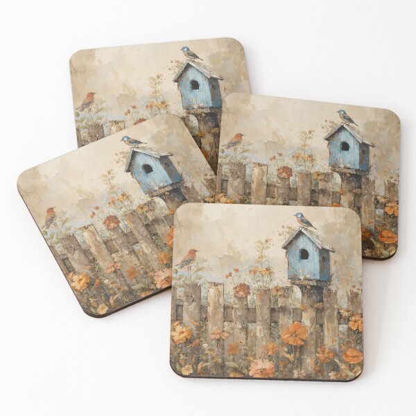 Item preview, Vintage Blue Birdhouse and Garden Songbirds Painting designed and sold by Sergey Sedunov.