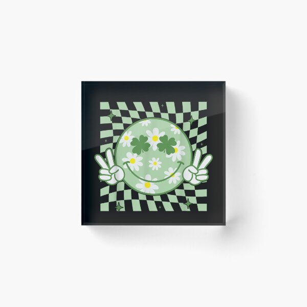 Item preview, Smiley Daisy Shamrock Checkerboard Cute Lucky Irish Retro Y2K Graphic designed and sold by WumbleDoor.