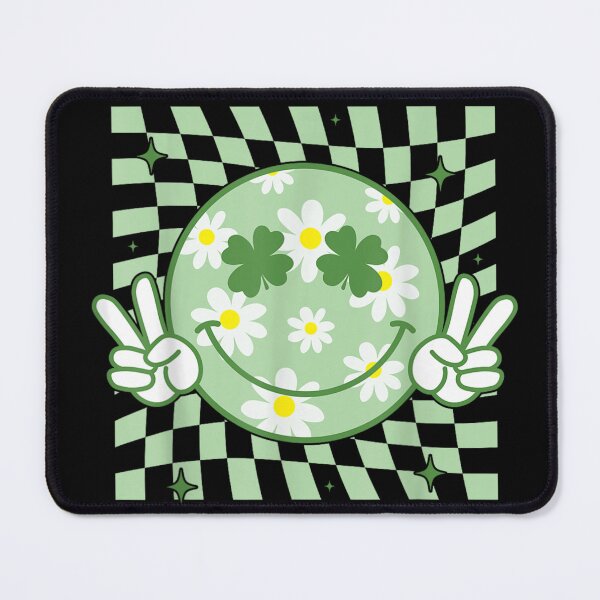 Item preview, Smiley Daisy Shamrock Checkerboard Cute Lucky Irish Retro Y2K Graphic designed and sold by WumbleDoor.