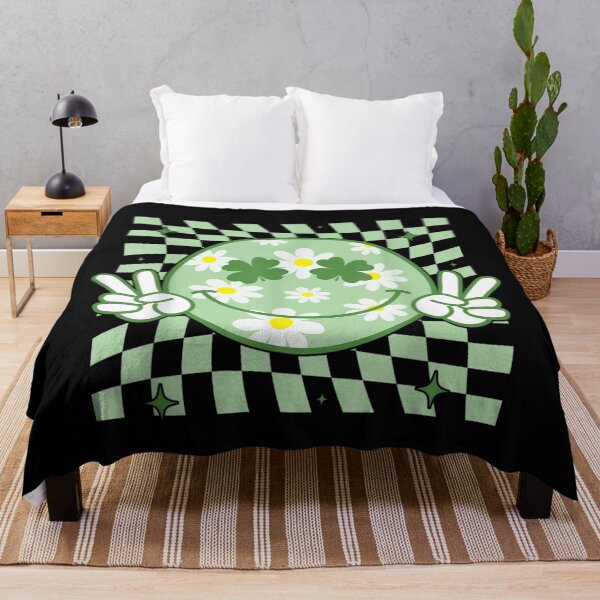 Item preview, Smiley Daisy Shamrock Checkerboard Cute Lucky Irish Retro Y2K Graphic designed and sold by WumbleDoor.