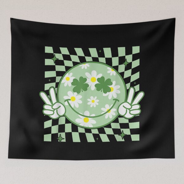 Item preview, Smiley Daisy Shamrock Checkerboard Cute Lucky Irish Retro Y2K Graphic designed and sold by WumbleDoor.
