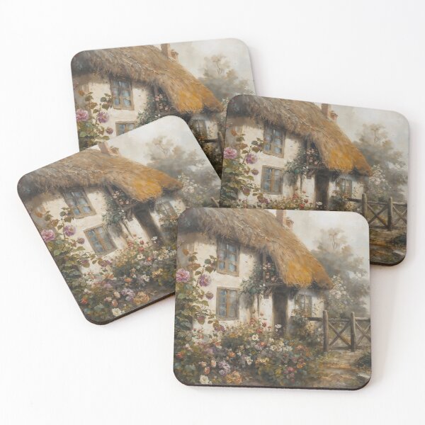 Item preview, Vintage English Thatched Cottage with Blooming Rose Garden designed and sold by Sergey Sedunov.