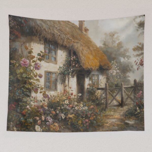Item preview, Vintage English Thatched Cottage with Blooming Rose Garden designed and sold by Sergey Sedunov.