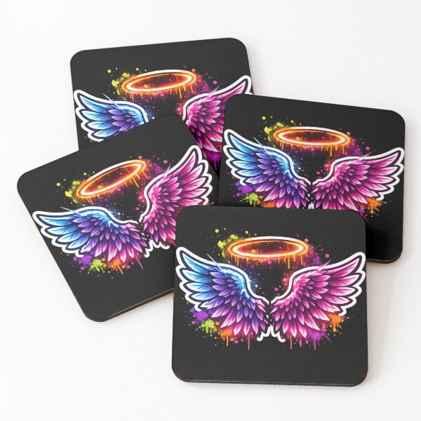 Item preview, Neon Angel Wings with Halo – Vibrant Graffiti Glow Sticker designed and sold by 3free3street - Neon & Graffiti Digital Art.