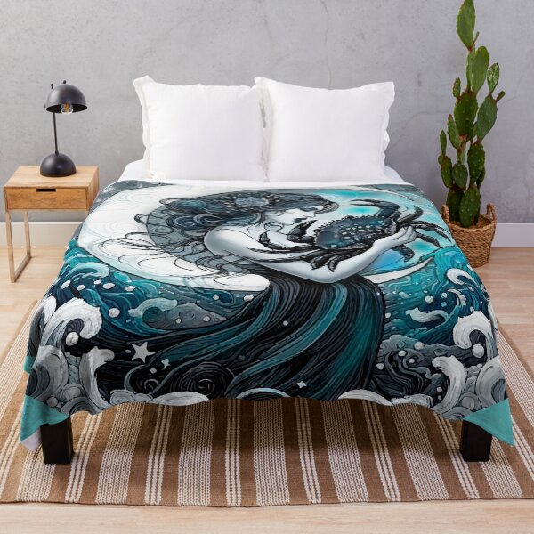 Item preview, Cancer Goddess — Dark Zodiac Art Nouveau | Moon Teal Celestial Portrait designed and sold by Ojo de Lilith.