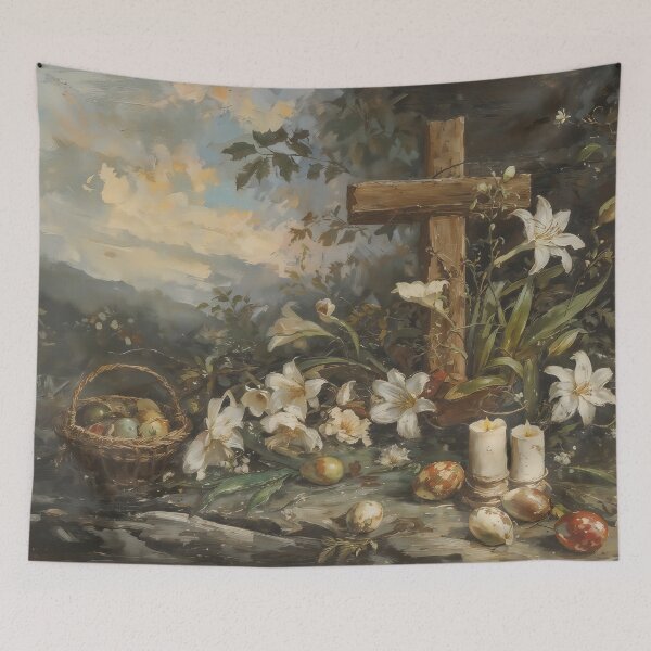 Item preview, Vintage Easter Cross with Lilies and Morning Sky Painting designed and sold by Sergey Sedunov.